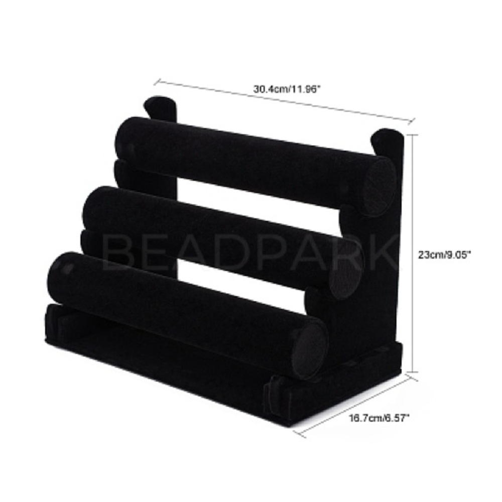 Velvet Bracelet Display, Removable 3 Tier T-bar Jewelry Display Stand, Black